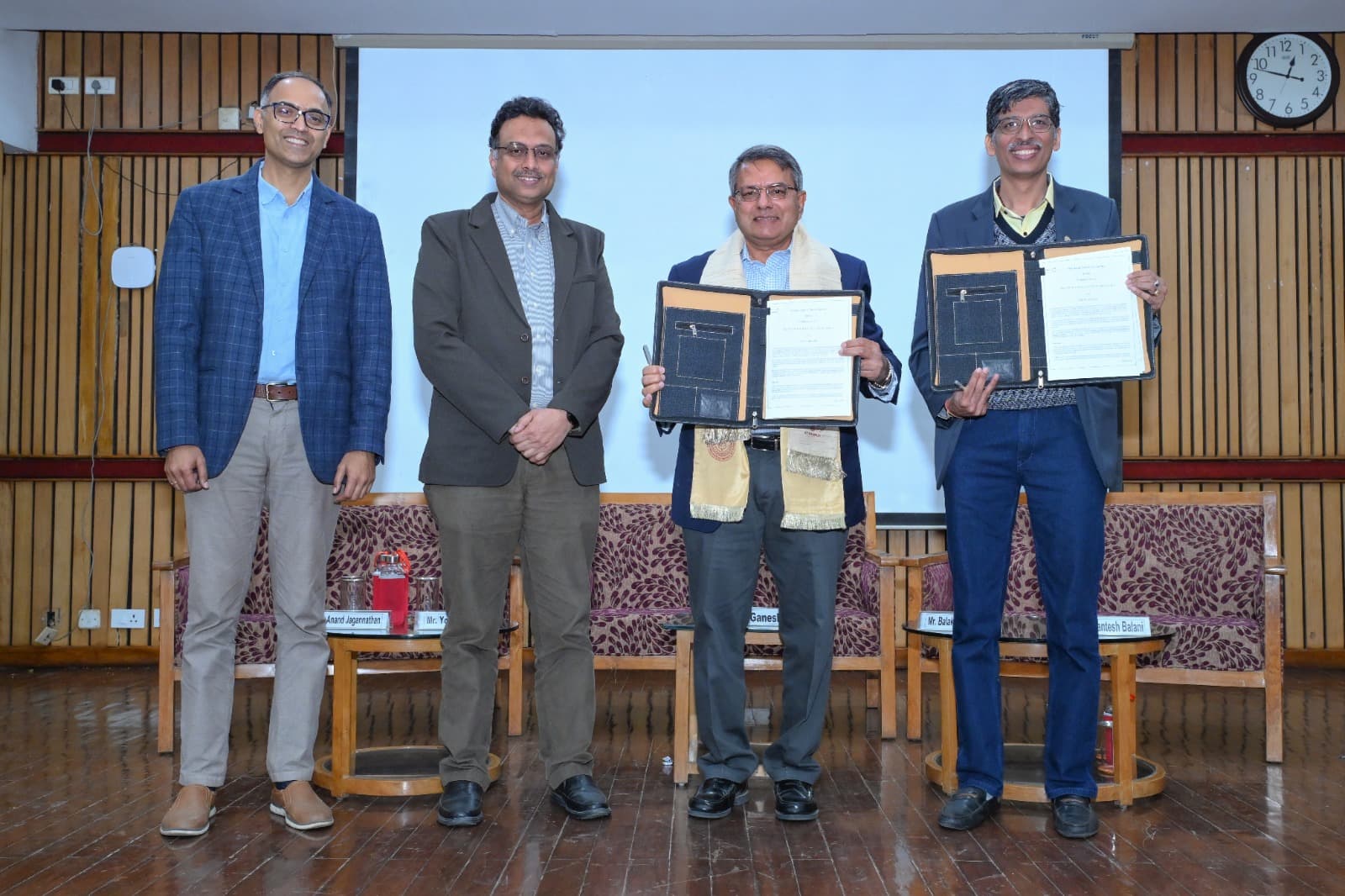 L-R Dr. Jayant K. Singh, Head of the Department of Chemical Engineering, IIT Kanpur, Prof. S. Ganesh, Director, IIT Kanpur, Dr. Rajeev Gautam & Prof. Kantesh Balani, Dean of Resources and Alumni, IIT Kanpur