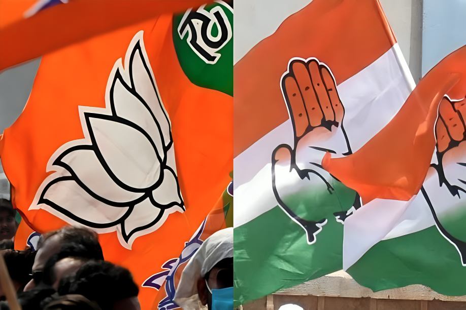 Representational Image of BJP and Congress with their flags