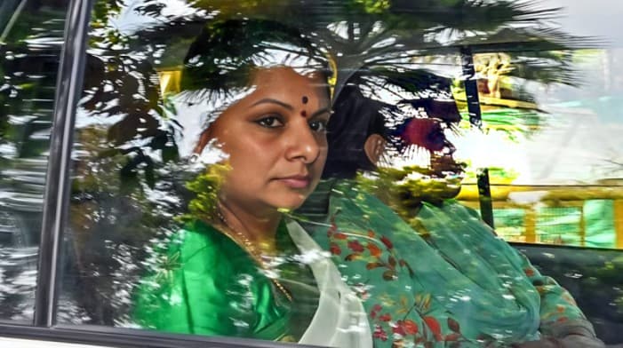 BRS leader K Kavitha being taken to Rouse Avenue court at the end of her Enforcement Directorate (ED) custody in Delhi excise policy money laundering case in New Delhi. (ANI)