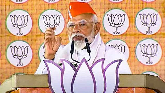 Prime Minister Narendra Modi addresses a public meeting in Surguja district, Chhattisgarh, on Wednesday. (Photo: PTI)