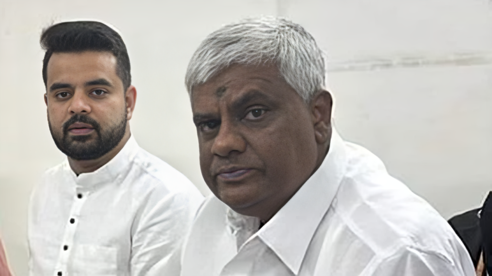 (L-R) Prajwal Revanna with father H D Revanna. (Photo: H D Revanna/ X)