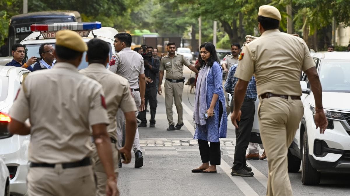 AAP MP Swati Maliwal outside CM Kejriwal's residence