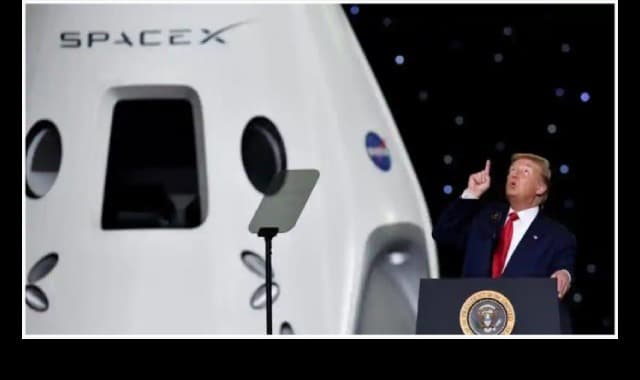 US President Donald Trump gestures as he speaks at a briefing after the launch of a SpaceX Falcon 9 rocket and Crew Dragon spacecraft on NASA's SpaceX Demo-2 mission to the International Space Station from NASA's Kennedy Space Center in Cape Canaveral, Florida, US. (REUTERS)