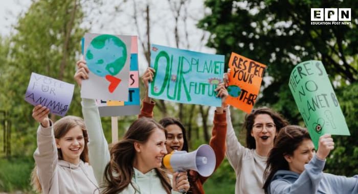 Young girls protesting for climate justice