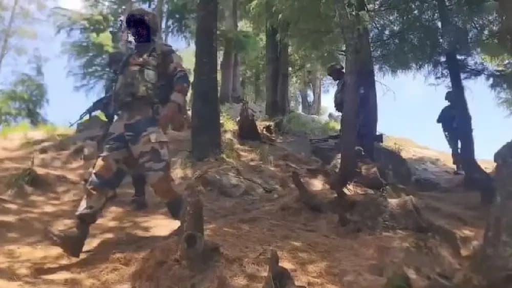 Army personnel carry out a search operation in Kota Top area of Gandoh in Doda district of Jammu and Kashmir after a terror attack on a police team, June 13, 2024. (Image Source: ANI/X)