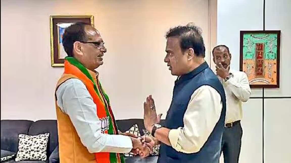 Assam CM Himanta Biswa Sarma and Shivraj Singh Chouhan during the election campaign for the Lok Sabha polls.