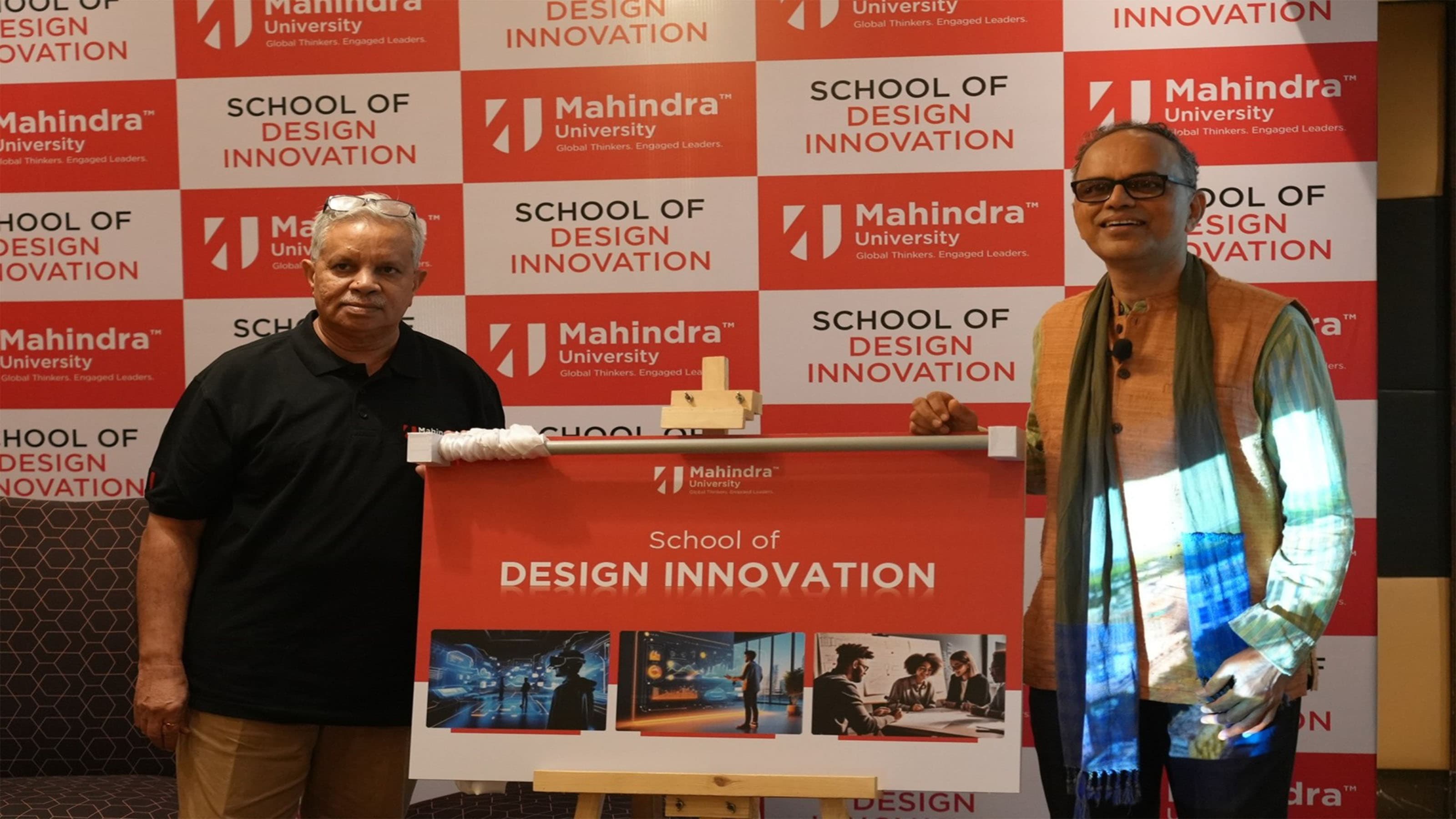 Yajulu Medury, Vice Chancellor, Mahindra University, Prof. B. K. Chakravarthy, Founding Dean, School of Design Innovation and Rakesh Sreedharan, Head Admissions , Mahindra University unveiling the School of Design Innovation Brochure