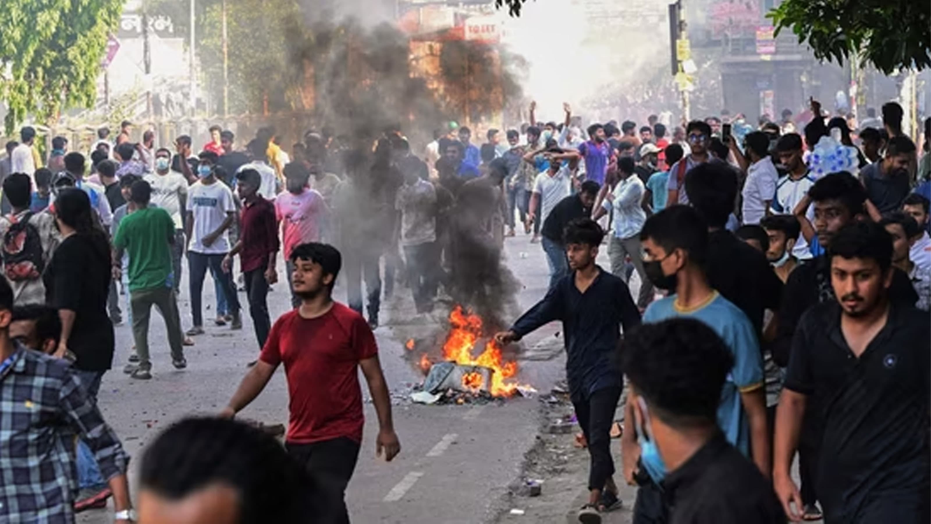 Students take part in the ongoing anti-quota protest in Dhaka (AFP)