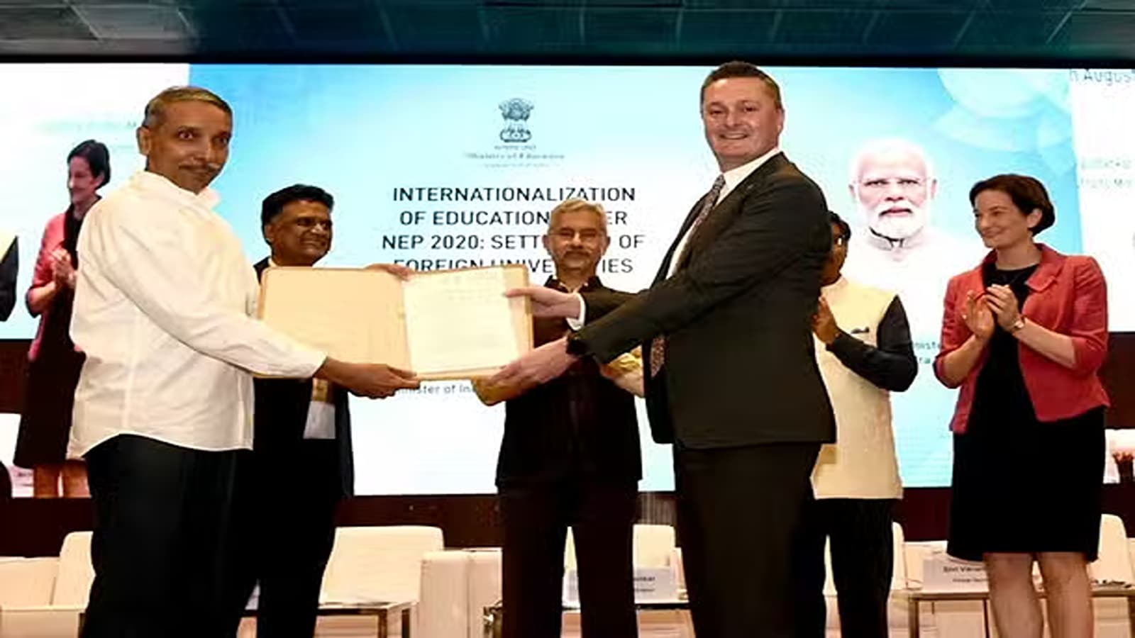 External affairs minister S Jaishankar and UGC Chief Jagadesh Kumar handed over the 'letter of intent' to university representatives at an event.