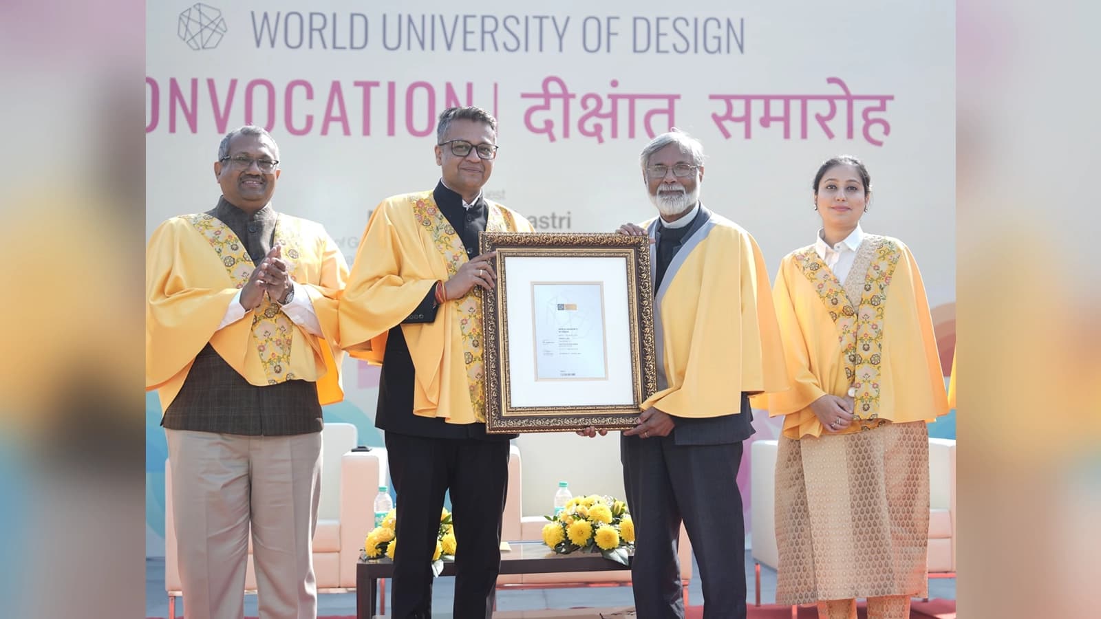 Mr. Sameep Shastri, Vice Chairman, BRICS CCI conferring Honoris Causa to Ashok B Lall during WUD 4th Convocation