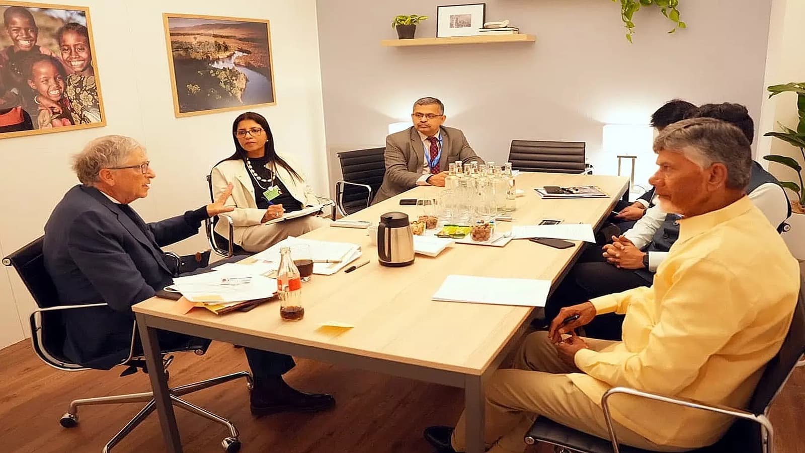 Chief Minister N. Chandrababu Naidu and IT Minister Nara Lokesh met with Microsoft founder Bill Gates in Davos on Jan 22.