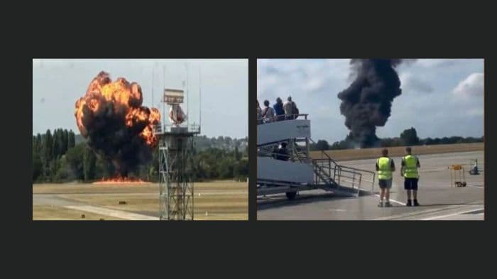 Twin-engine turboprop crashes into flames after takeoff at London Southend Airport
