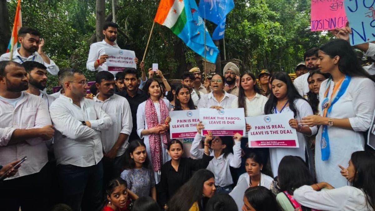 NSUI protests at Delhi University over menstrual leave demand