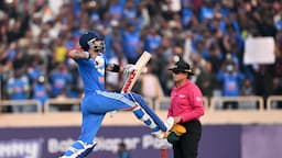 Virat Kohli celebrates his century during the first ODI against South Africa in Ranchi on November 30, 2025