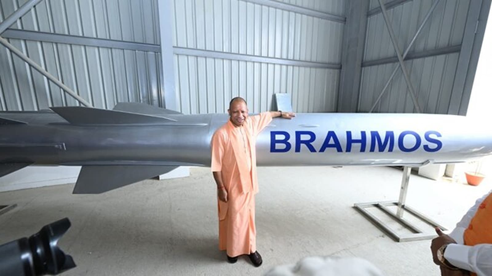 UP Chief Minister Yogi Aditynath with Brahmos Missile