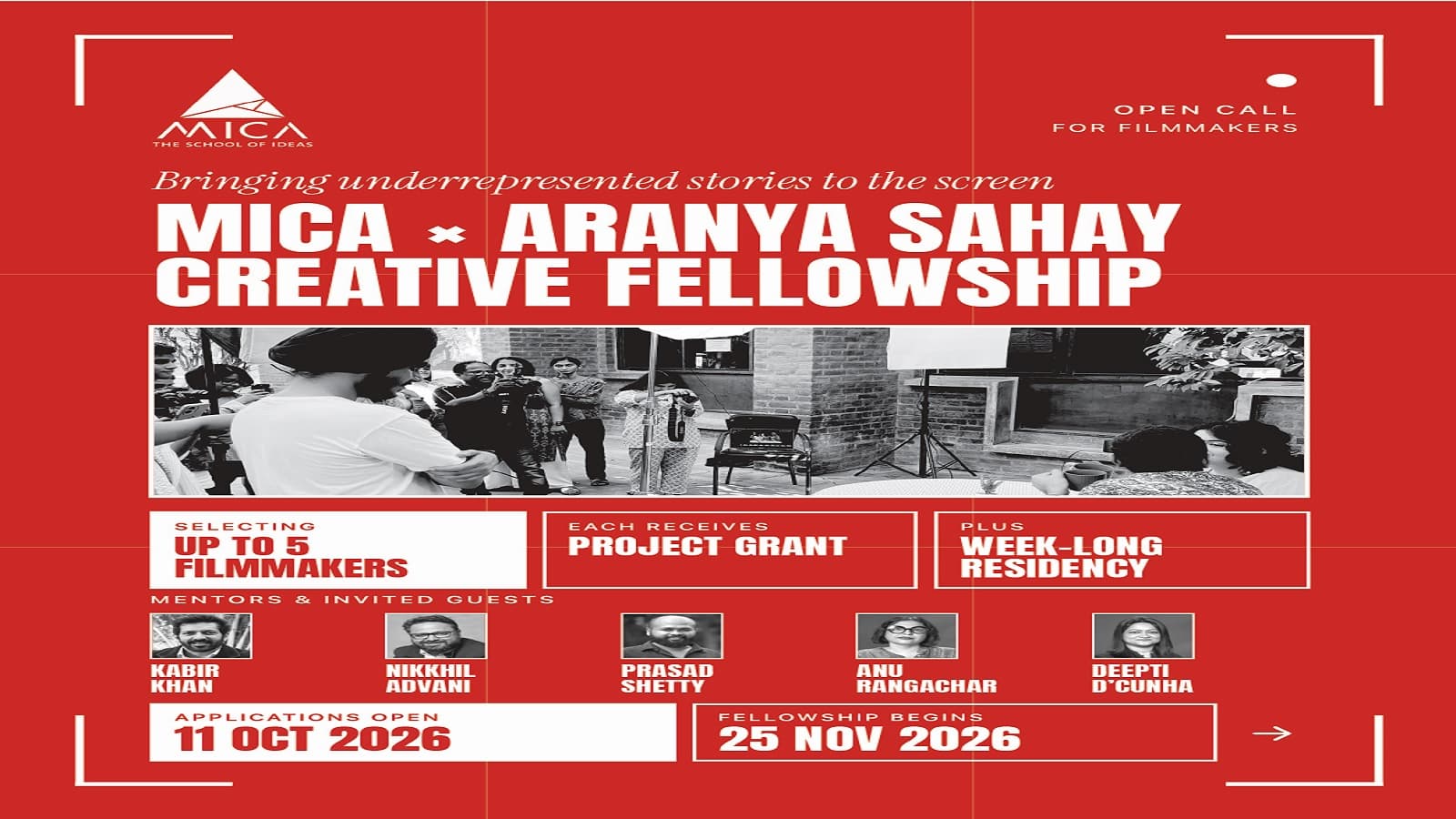 MICA and Aranya Sahay Creative Fellowship announcement for marginalised filmmakers in India.