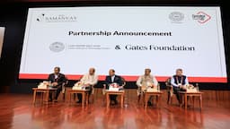 IIT Kanpur Samanvay 2026 summit at Bharat Mandapam in New Delhi, featuring discussions on industry-academia collaboration and affordable diagnostic technologies.