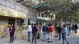 Delhi school bomb threat: Security personnel inspect school premises after threatening emails.