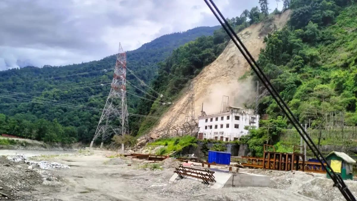 Landslide damages GIS building of NHPC, Sikkim