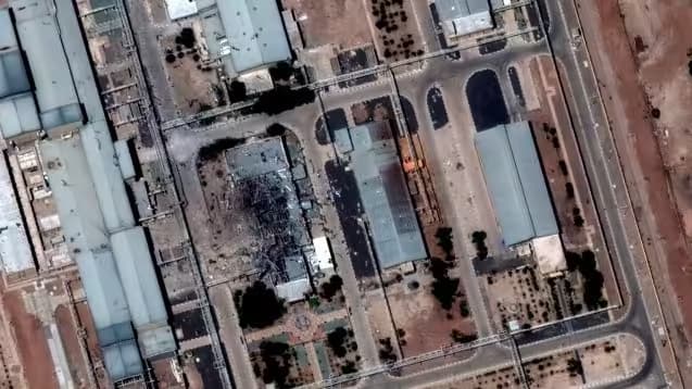 This satellite image provided by Maxar Technologies shows a close view of the Isfahan nuclear technology in Iran before US strikes. (Maxar Technologies via AP)