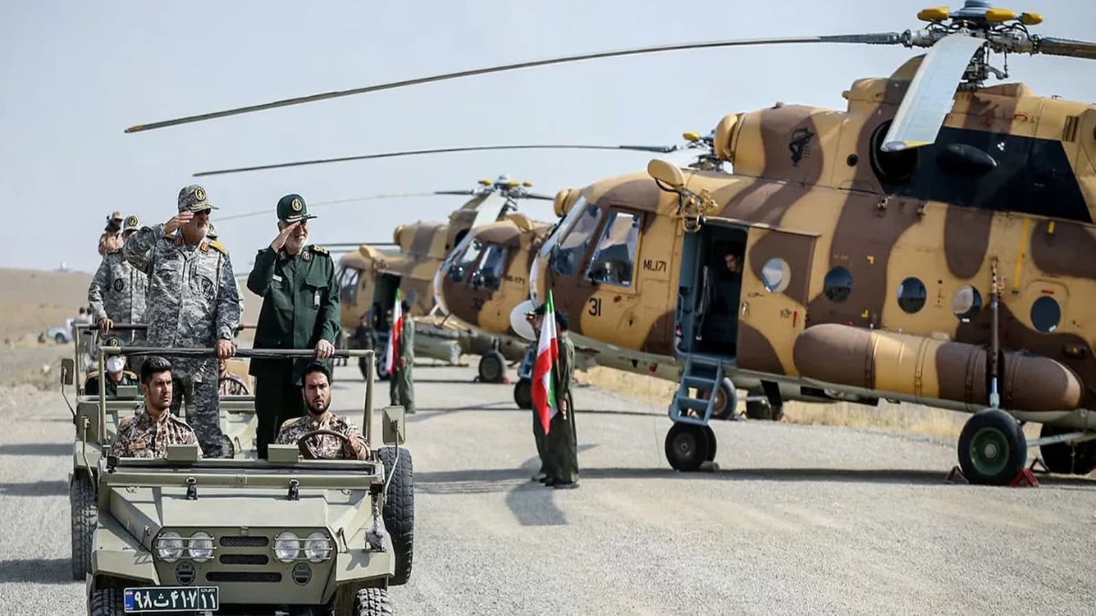 Senior Iranian military officials inspect helicopters as the IRGC tightens its grip over defence and diplomatic decision-making | Image source: Reuters