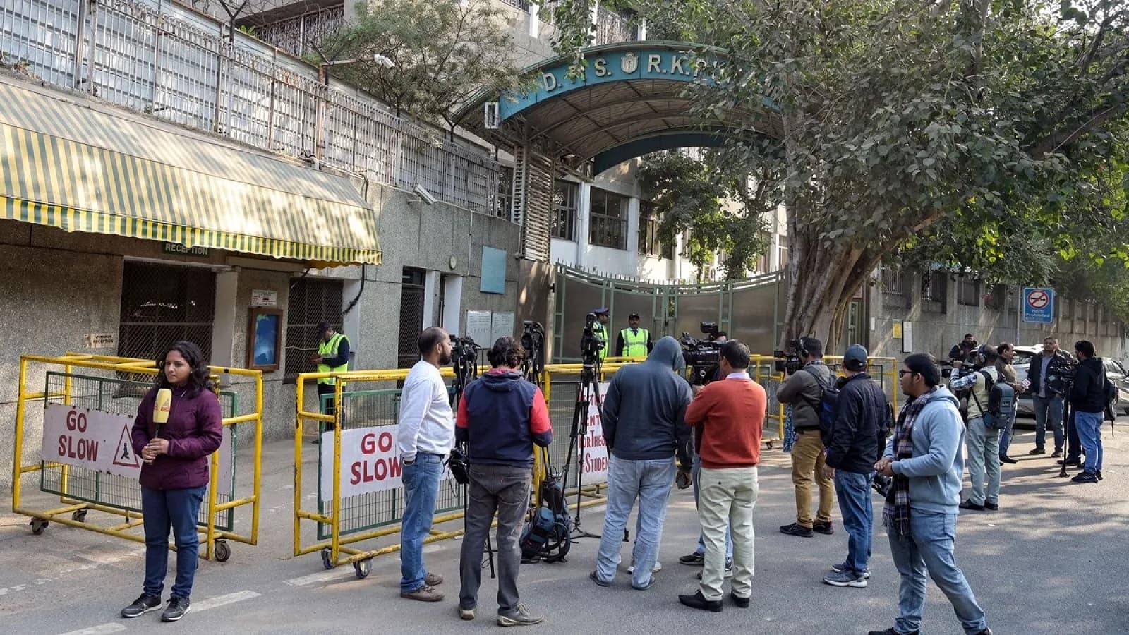 Delhi school bomb threat: Security personnel inspect school premises after threatening emails.