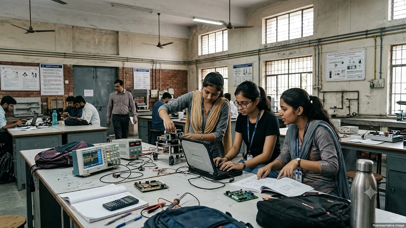 Female engineering students at an Indian Institute of Technology as JEE Advanced 2026 data shows women received 20.22% of IIT seat allotments.